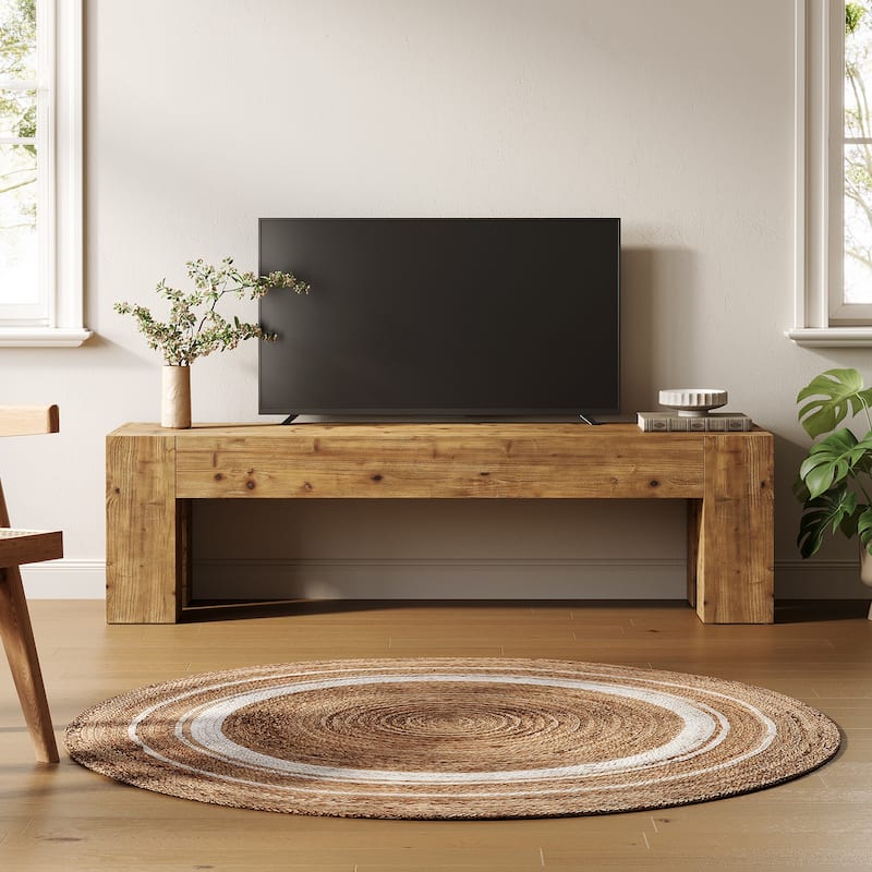 Solid Wood TV Stand, 63" Extra Long Media TV Consoles Table for Living Room Gaming Entertainment Center for TVs up to 75 Inches