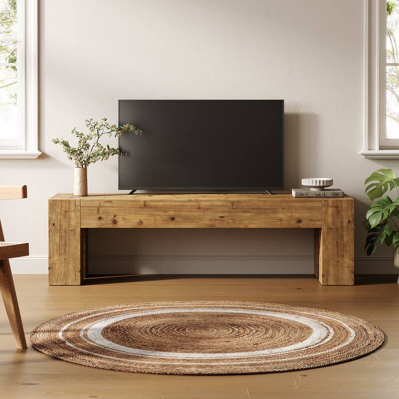 Solid Wood TV Stand, 63" Rustic Extra Long Media TV Consoles Table