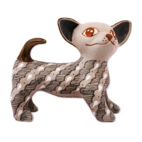 NOVICA Handmade Cheerful Chihuahua Ceramic Figurine (Mexico) - 4.1" H x 5.25" W x 2.4" D