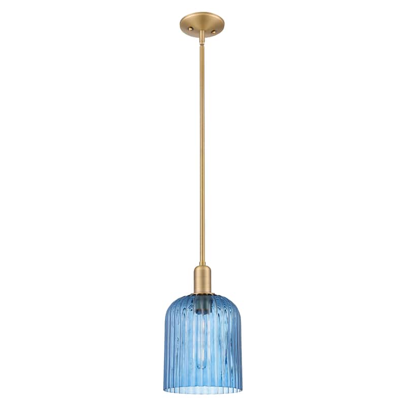 Innovations Lighting Endless Possibilities Arcadia - Bridal Veil - 1 Light 8" Stem Hung Mini Pendant - Brushed Brass/Blue Shade