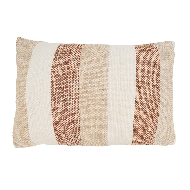 Fringed Classic Stripe Throw Pillow - 16"x24" - Feather Down - Natural