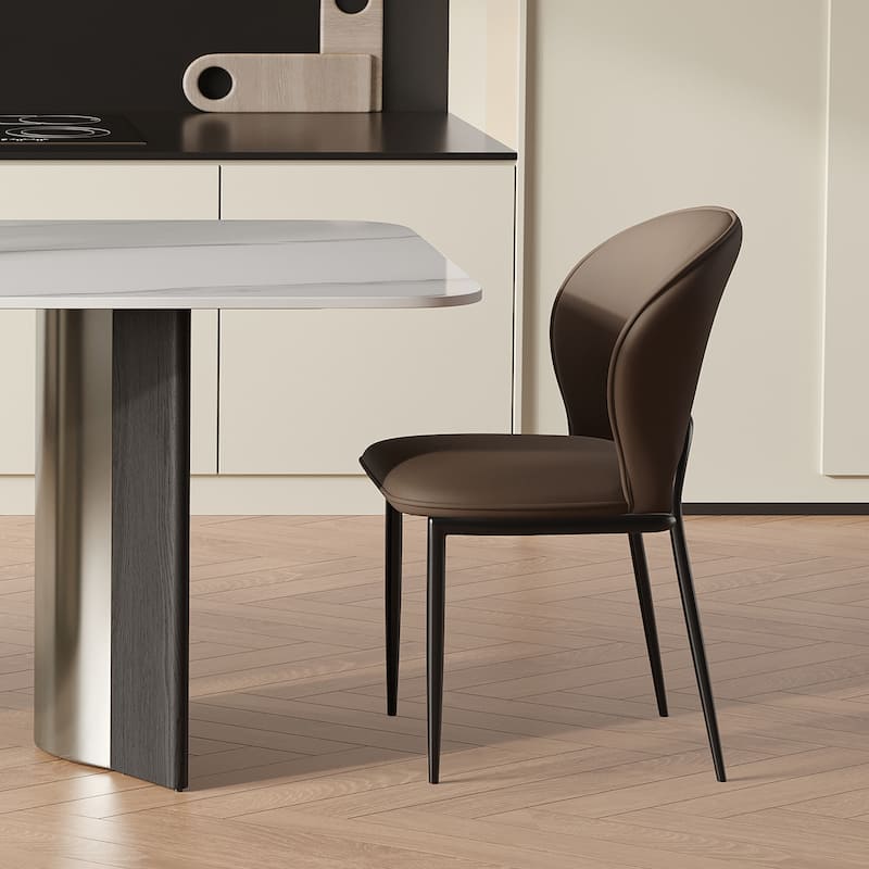 Modern Fully Assembled Dining Chairs, Faux Leather, Light Gray & Brown Options, Set of 2