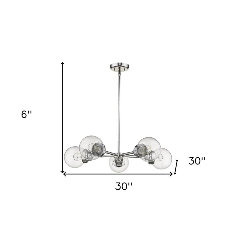 HomeRoots Silver Five Light Metal Dimmable Chandelier With Clear Shades - 30' X '6' X '30