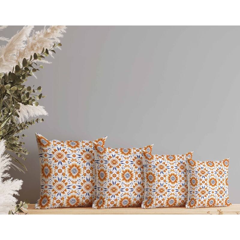 Batik Bliss Faux Suede Reversible Throw Pillow Orange and Blue