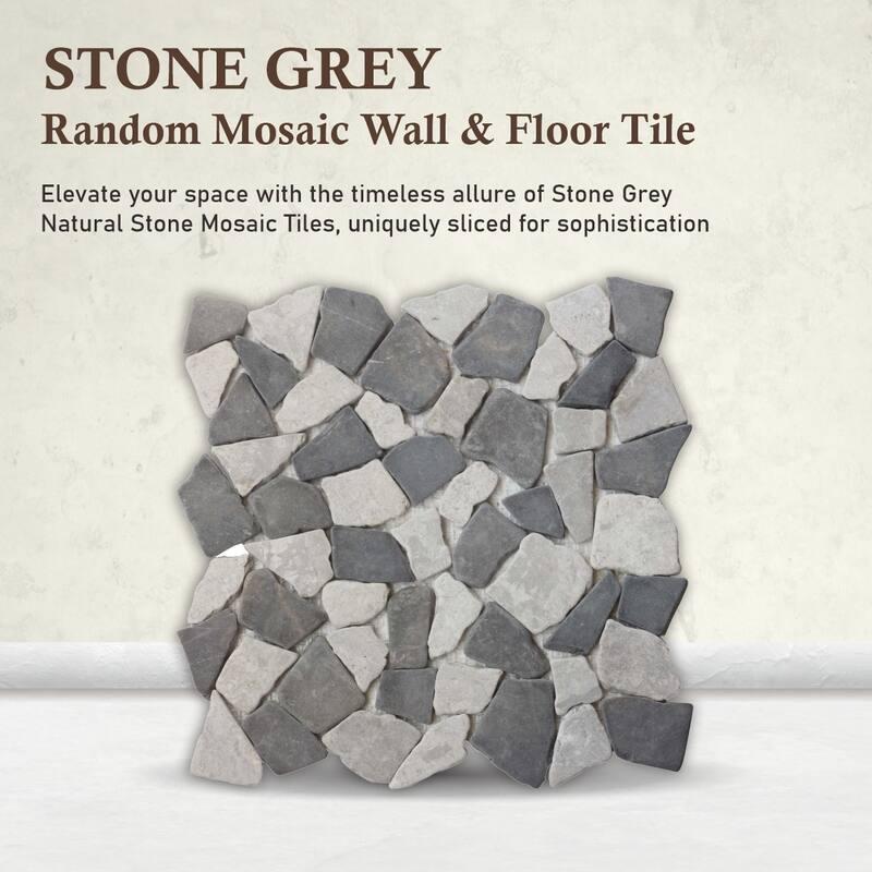 Stone Grey Random Marble Mosaic, Back Splash Tiles for Kitchen Walls, Shower Bathroom Floors 11.4" X 11.4" (4.5 Sqft per case)