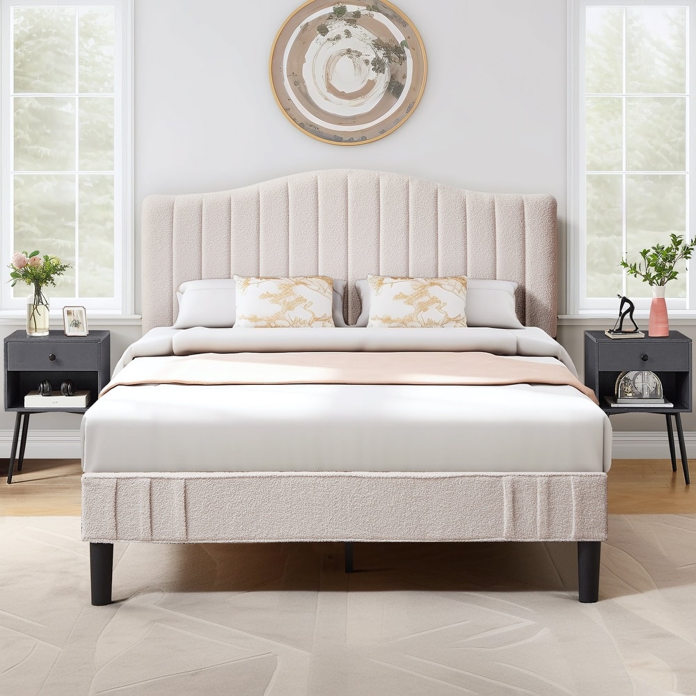 VECELO 3-Pieces Bedroom Set Upholstered Platform Bed Frame with Adjustable Headboard and Nightstands Set of 2