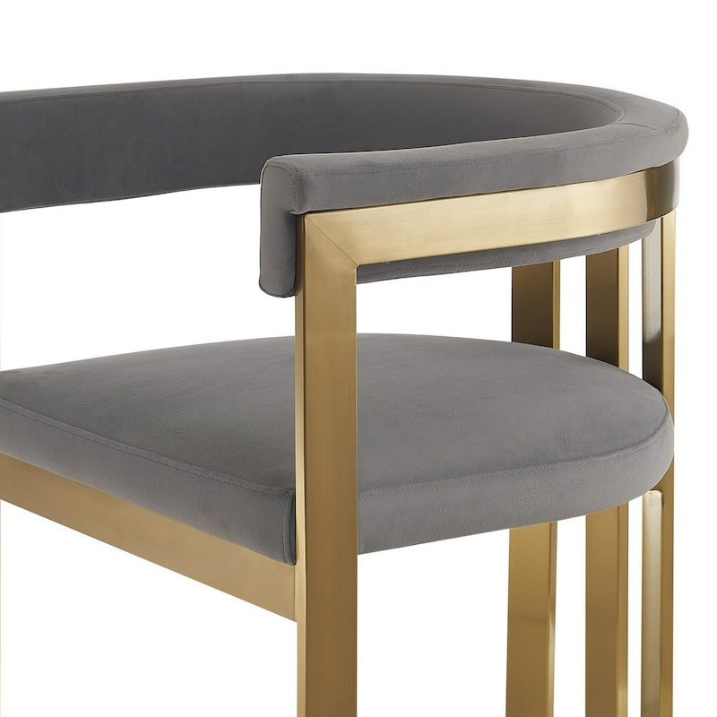Cid Tayc 25 Inch Dining Chair, Contemporary Art Gray Velvet, Gold Steel