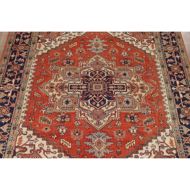 Medallion Heriz Serapi Indian Area Rug Handmade Wool Carpet - 8'11" x 11'10"