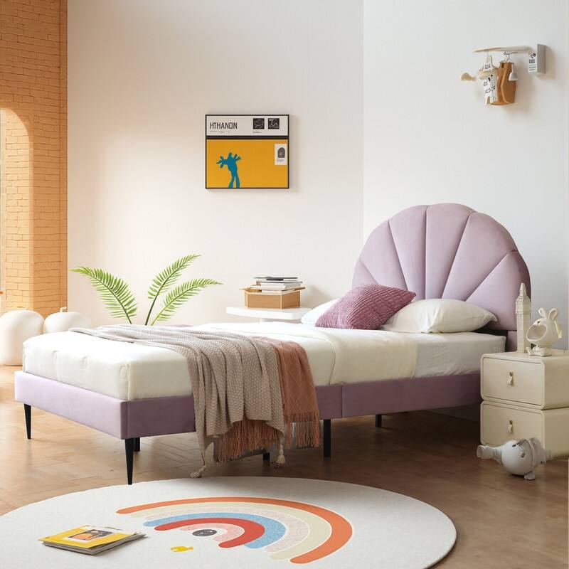 Upholstered Bed with Unique Seashell Headboard