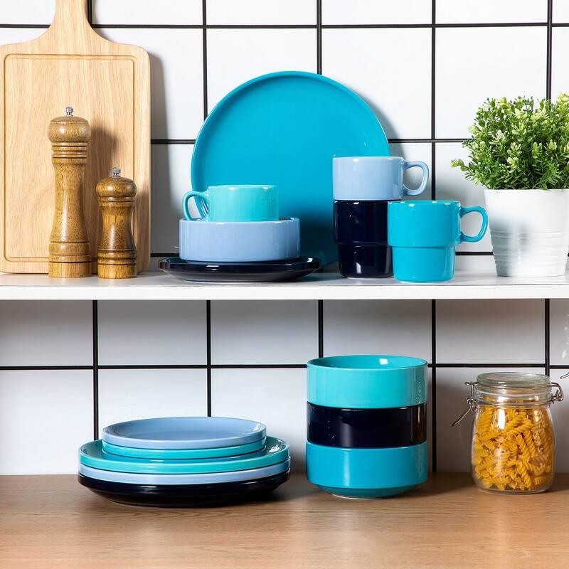 LOVECASA 16-Piece Round Dinnerware Set Stackable, Service for 4