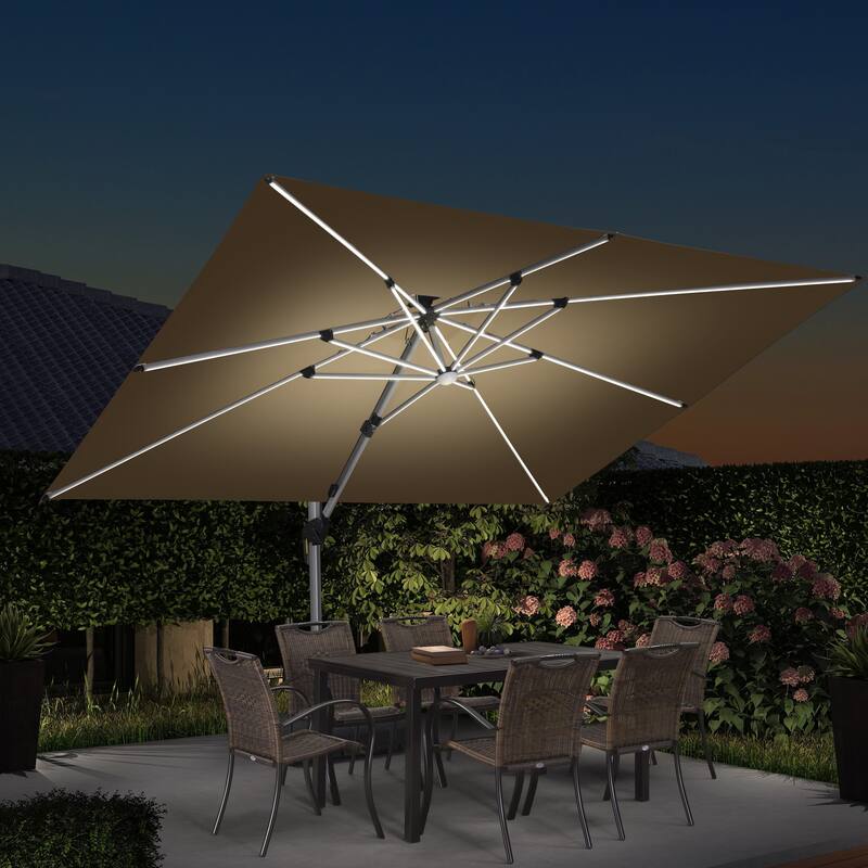 PURPLE LEAF 9 x 12 ft Double Top LED Rectangle Patio Cantilever Umbrella with Base