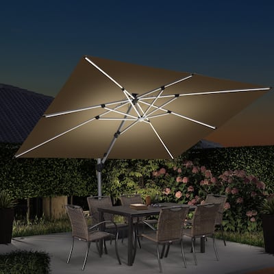 PURPLE LEAF 9 x 12 ft Double Top LED Rectangle Patio Cantilever Umbrella with Base