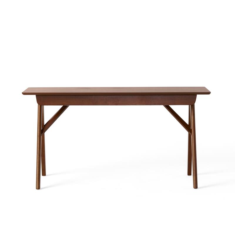 Roomfitters 57" Wood Computer Desk, Mid Century Modern Writing Table with Storage Nook for Home Office and Bedroom, Walnut
