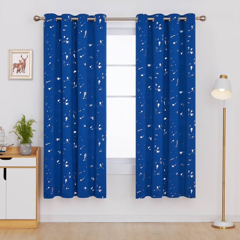 Deconovo Silver Spot 52 Width Curtain Panel Pair (2 Panel) - W52 x L72 - Royal Blue