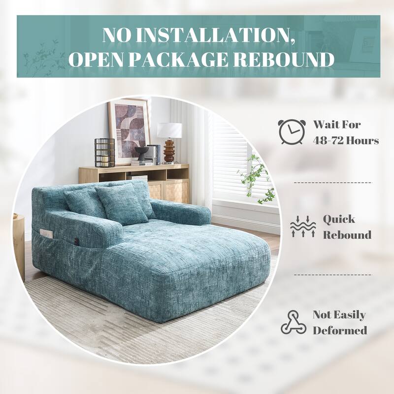 Chenille Lazy Sofa Chaise Lounge with Pillows - Convertible Armchair with Armrests, Multi-Position Sleeper for Living Room
