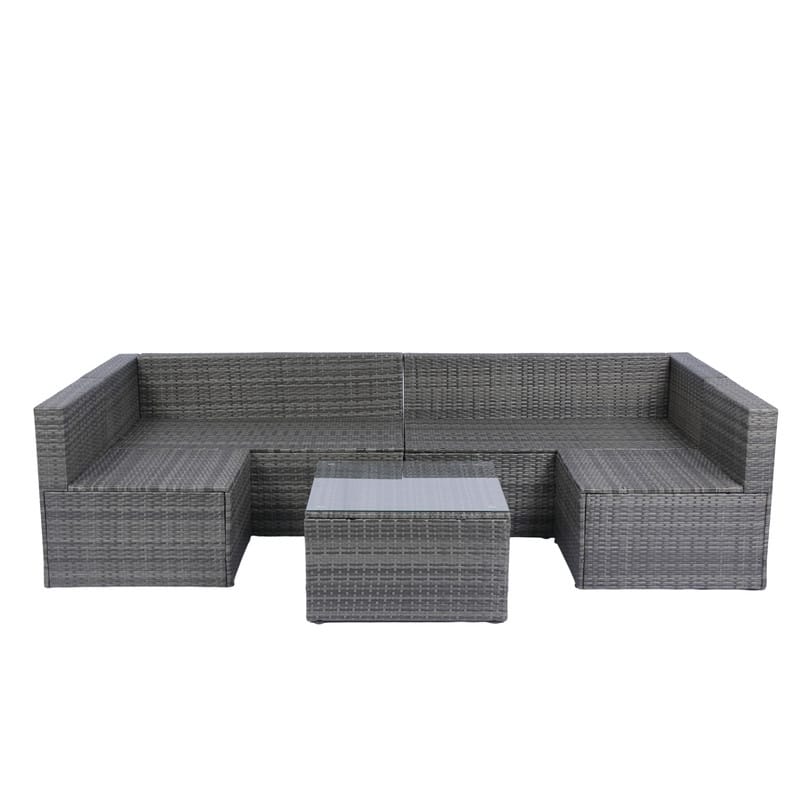 5 Pieces PE Rattan sectional Outdoor Furniture Cushioned U Sofa set with 2 Pillow