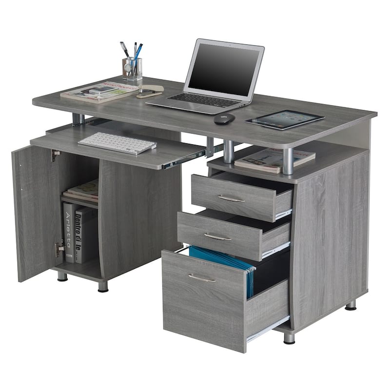 Modern Designs Grey MDF Multifunctional Office Desk With File Cabinet - Grey
