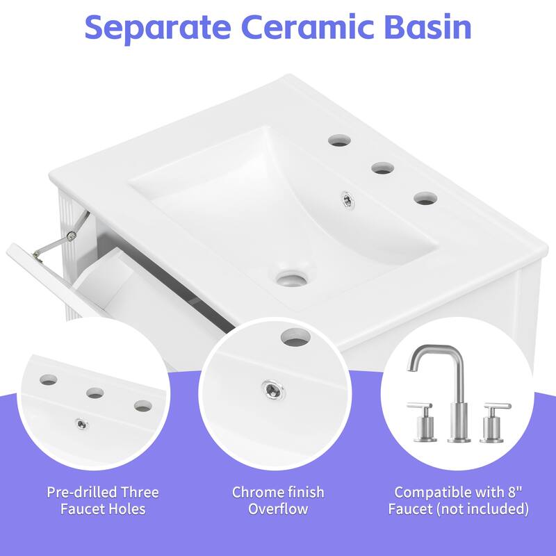 Roomfitters 24" Bathroom Vanity with Sink, Solid Wood Frame, Flip Drawer, 2 Side Drawers & Adjustable Shelf