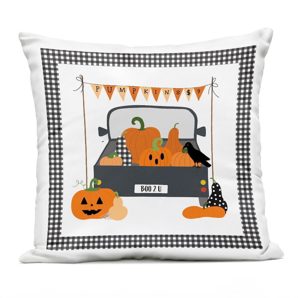 Stupell Pumpkin Truck with Gingham Border Printed Outdoor Throw Pillow Design by Sazerelli Designs