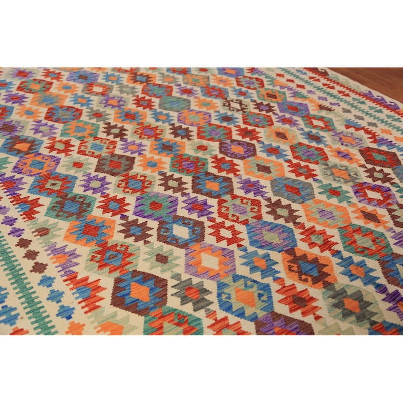 Kilim Oriental Area Rug Hand-Woven Tribal Bedroom Wool Carpet - 8'8"x 11'6"