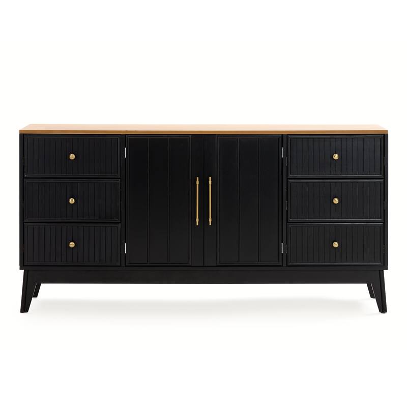 Christopher Knight Home - Modern Acacia Wood Top Storage Sideboard Buffet Cabinet with 6 Drawers & Adjustable Shelf