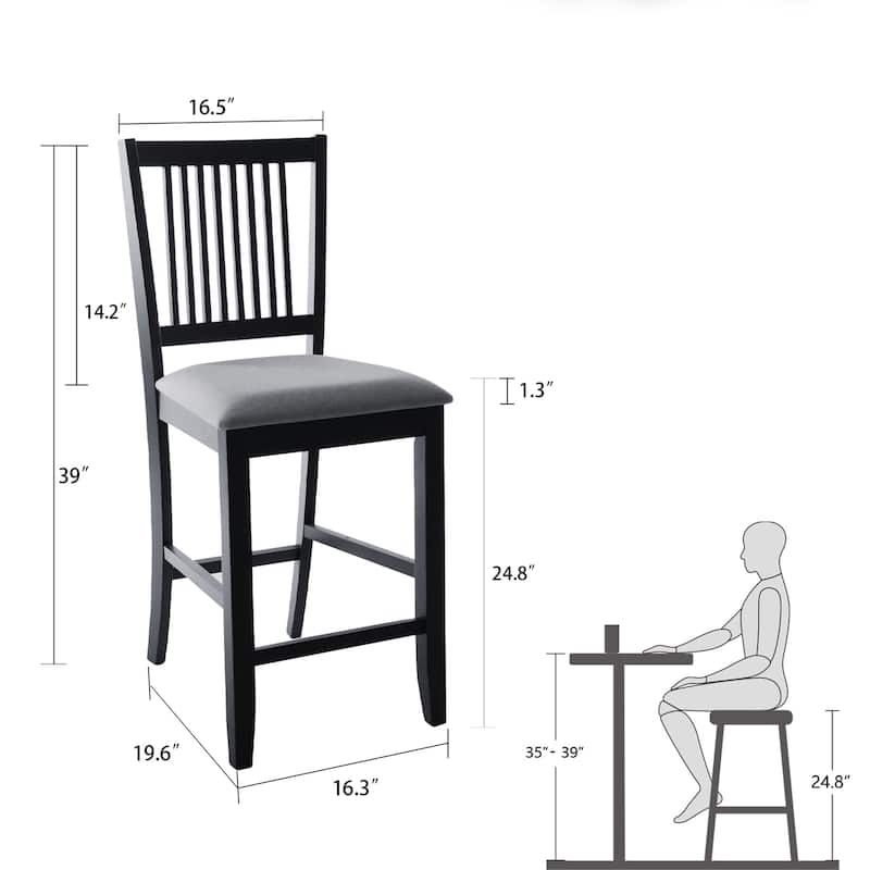 Farmhouse 24.8" Counter Height Chairs Slat Back Padded Wood Bar Stools - 21L×18W×35H