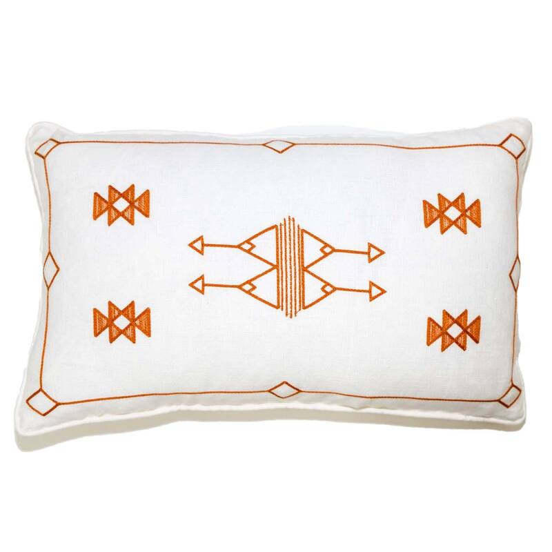 Jiti Indoor Cactus Bohemian Modern Colorful Embroidered Linen Rectangle Lumbar Pillows Cushions for Sofa Couch 12 x 20 - White/Orange