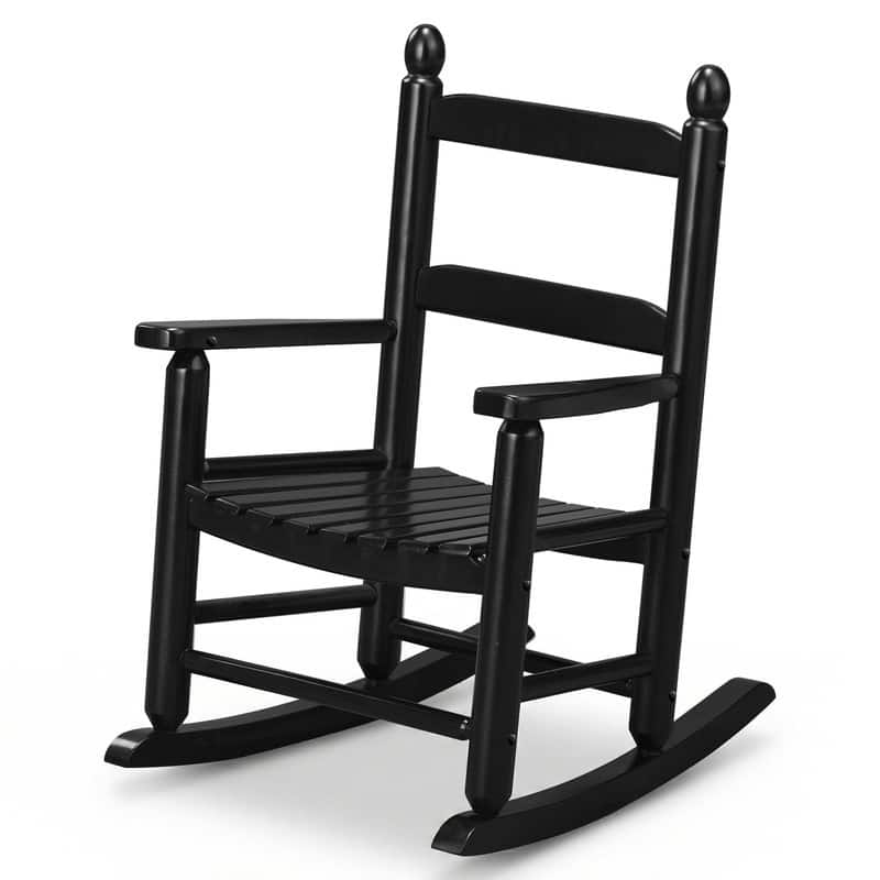 16 In. Kids Classic Solid Poplar Wood Rocking Chair, Egg-Shaped Seat For Ages 2–5 - 9' x 12' - Black