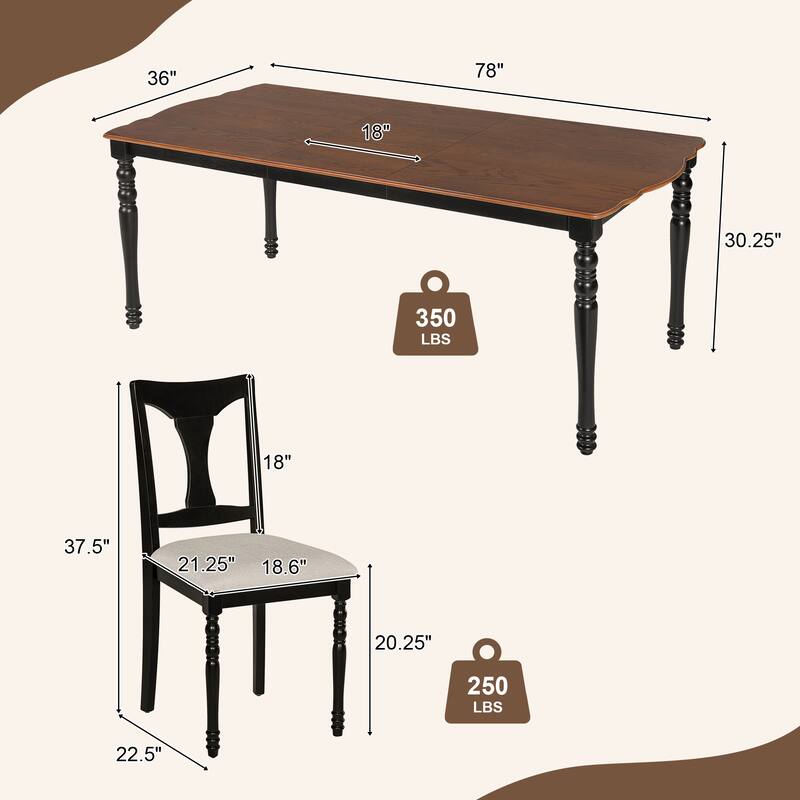 7-Piece Dining Table Set, Extendable Wood Dining Table with Removable Leaf, Kitchen Table Set with Upholstered Chair