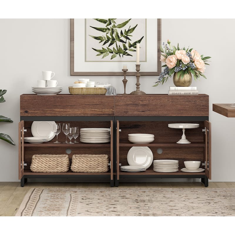 WAMPAT Multifunctional Sideboard Buffet Cabinets with 6 Glass Doors and Drawers, Modern Sideboard, Coffee Bar Storage Cabinet