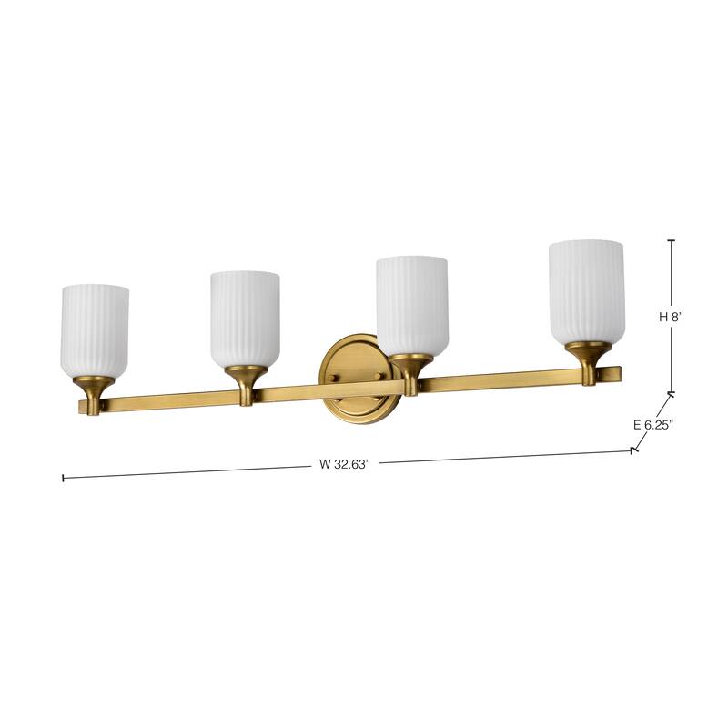 Solara 4 Light Vanity Natural Brass Finish Frosted Ribbed Glass - Natural Brass