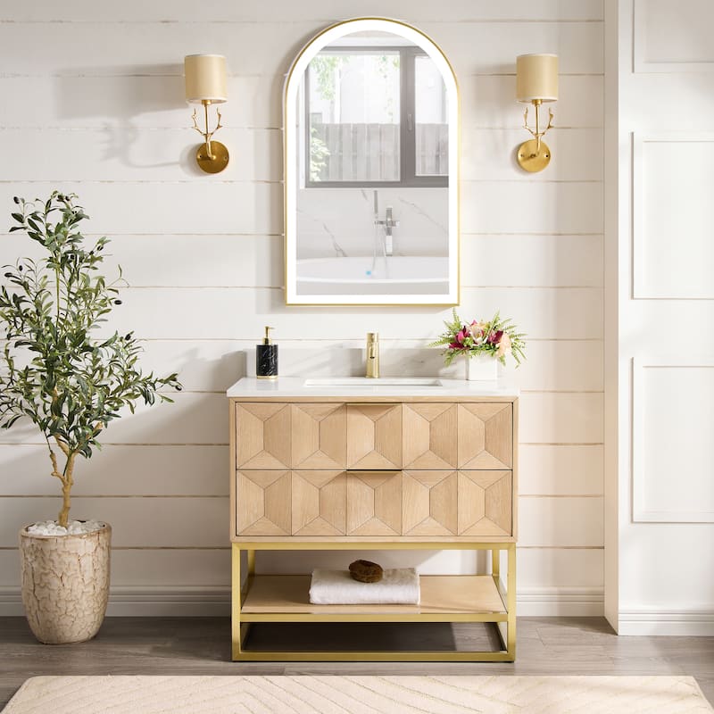 Milagro Bath Vanity with White Quartz Stone Top and Mirror