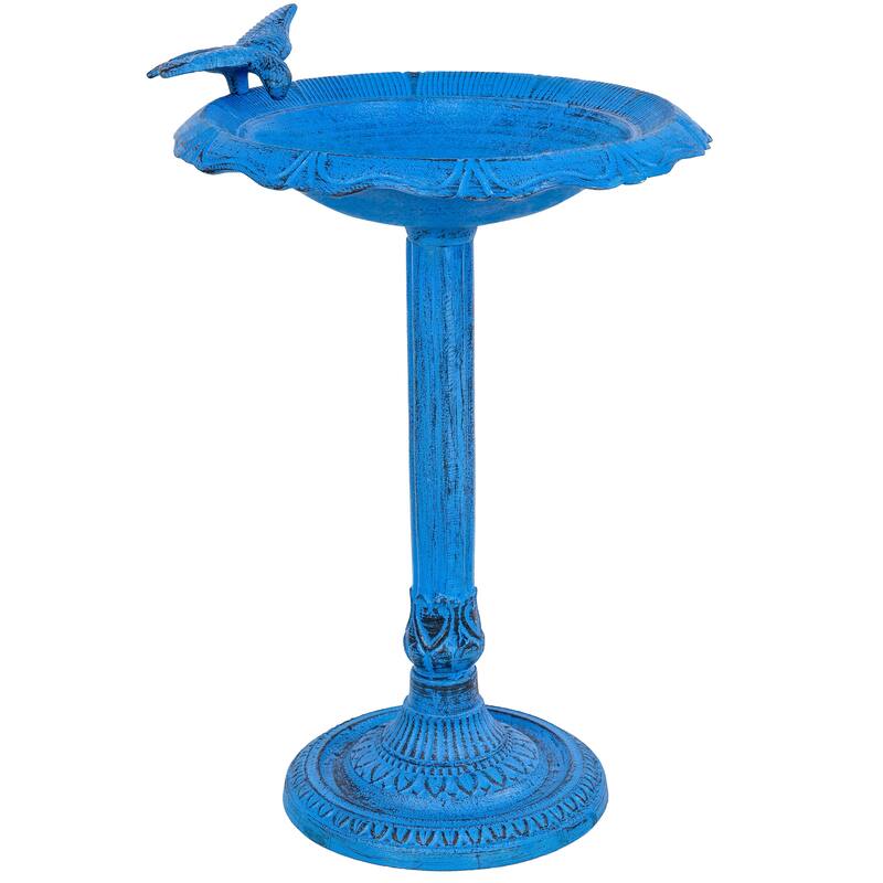 Sunnydaze Garden Visitor Metal Bird Bath - 22.75" H - Blue