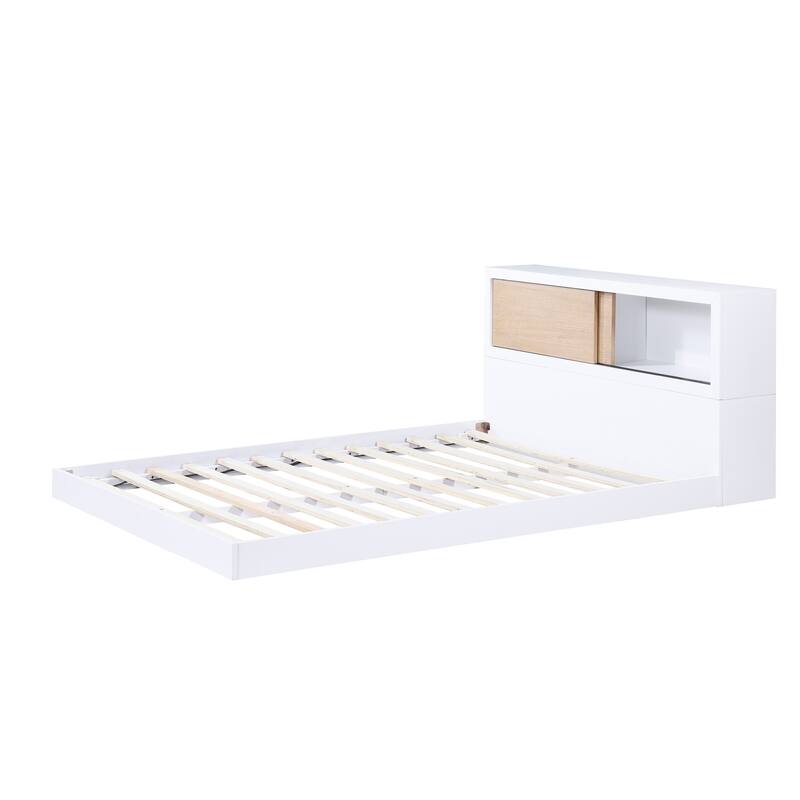 White Full Bed Bookcase Headboard with Storage for Youth Bedroom