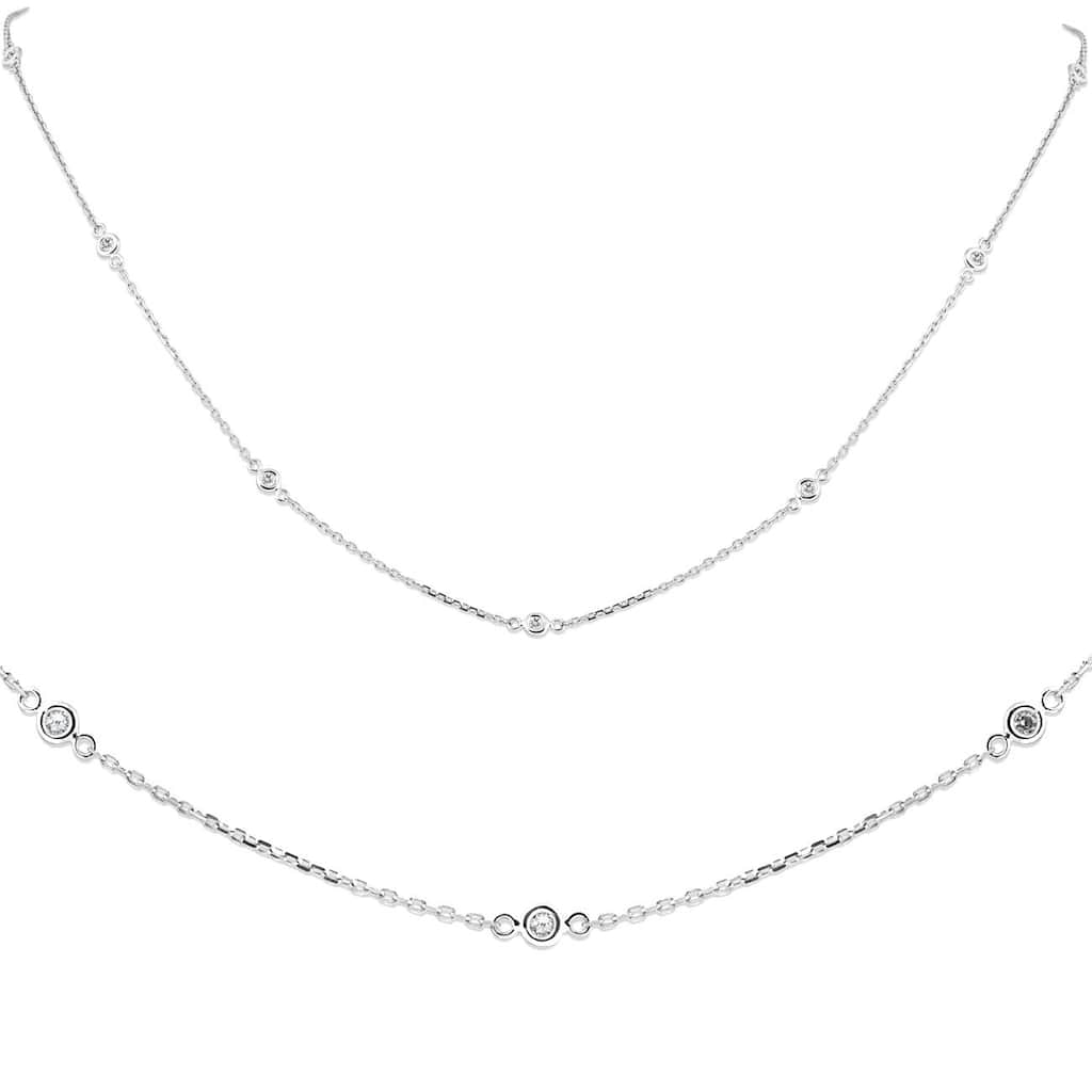 1/4ct Diamonds Bezel Station Necklace 18" White Gold Womens