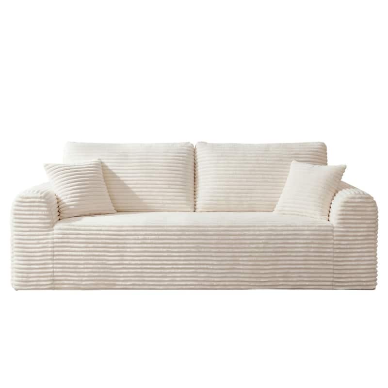 86.6" 3-Seater Corduroy Sofa with Pillows, No Assembly Required