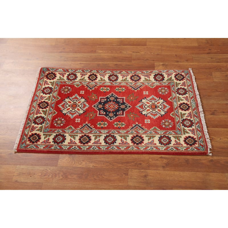 Traditional Kazak Rug Hand-Knotted Wool Carpet - 2'0"x 3'0"