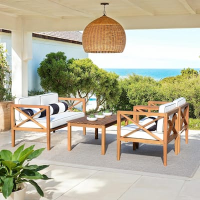 SAFAVIEH Outdoor Living Nunzio Natural/ White 4-piece Set