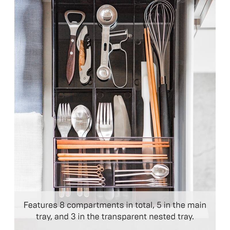 Yamazaki Home Cutlery Organizer - Three Styles, ABS Plastic, Expandable II, Adjustable - L 9.69 x W 9.84 x H 2.24 inches