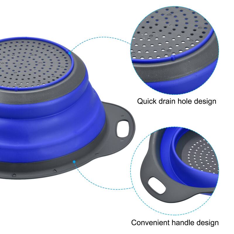 Collapsible Colander Round Foldable Strainer - Blue Dia Sizes 9.4in - 23.5cm x 14cm x 9.5cm