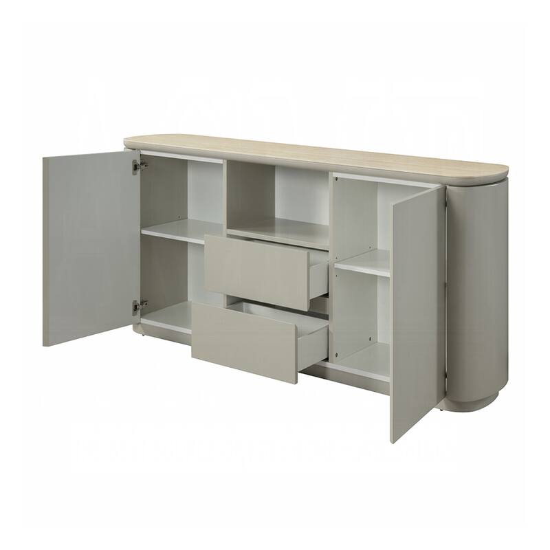 2 Drawers and 2 Doors Wooden Server with Ceramic Top in Light Gray