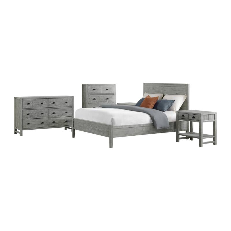 Arden 5-Piece Wood Bedroom Set with Queen Bed, Two 2- Nightstands with open shelf, 5-Drawer Chest, 6-Drawer Dresser