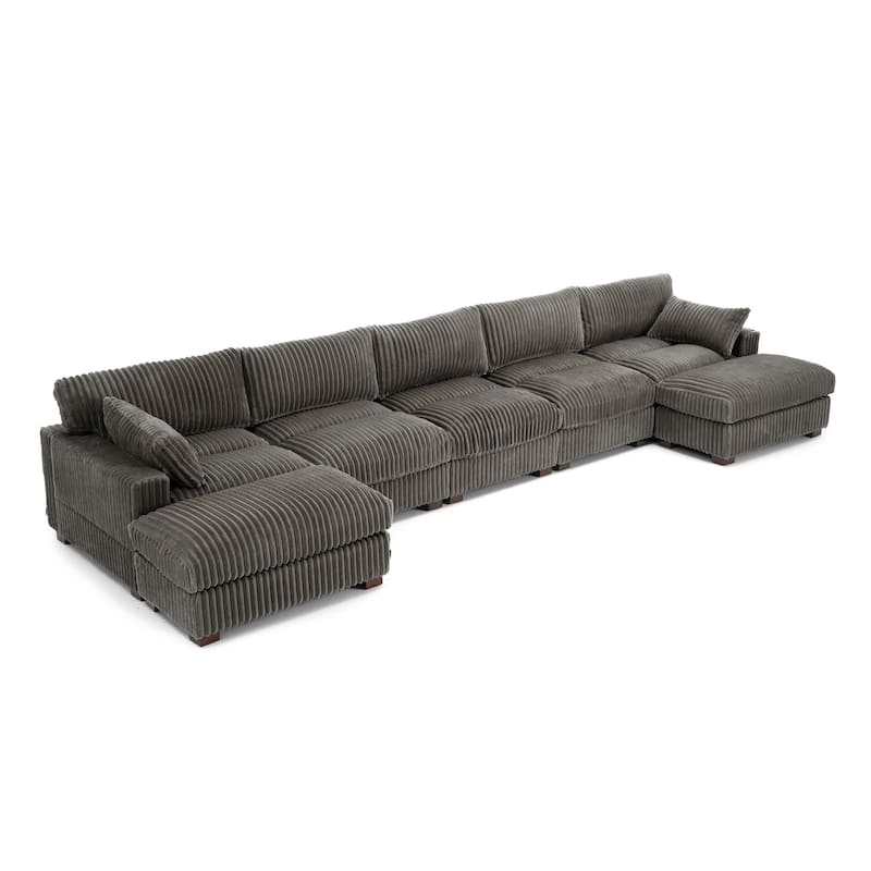 Modern Oversized Plush Corduroy Modular Sectional Sofa with 2 Ottomans