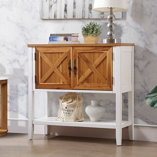 35'' Solid Wood Buffet Sideboard Console Table with Bottom Shelf ...