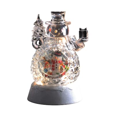 Double Snowman Waterglobe Figurine Christmas Decoration - 9" - Set of 2