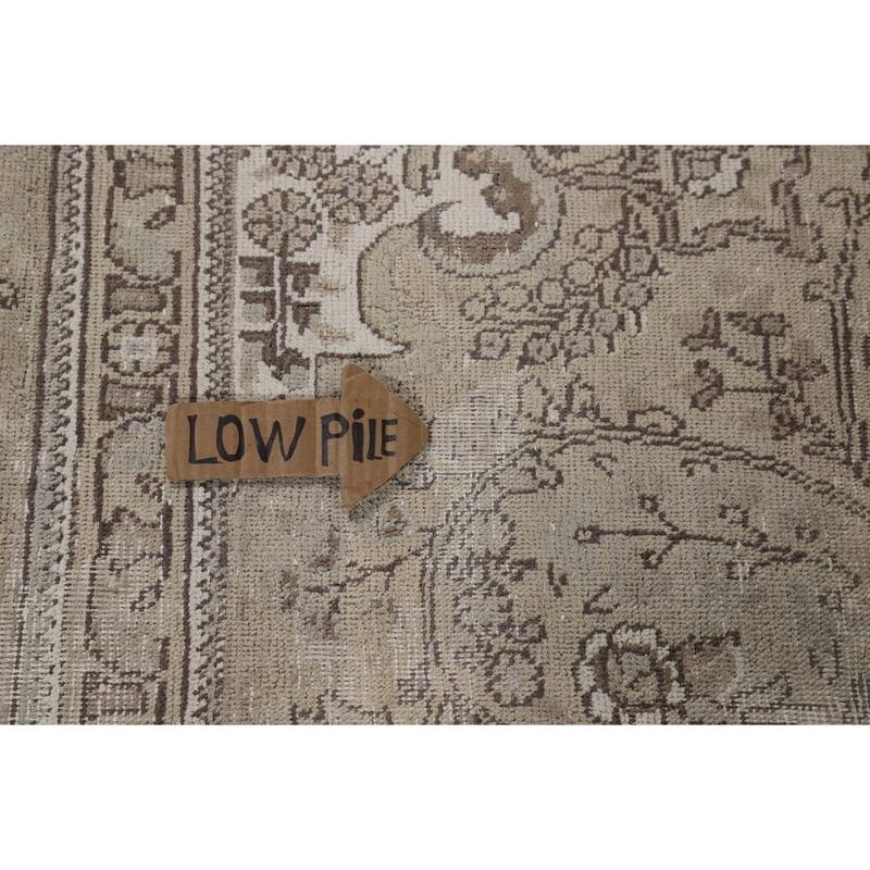 Distressed Tabriz Vintage Persian Rug Handmade Beige Wool Carpet - 8'1" x 11'4"