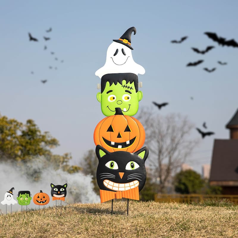 Glitzhome 42.5"H Halloween Metal Stacked Yard Stake Hanging Decor