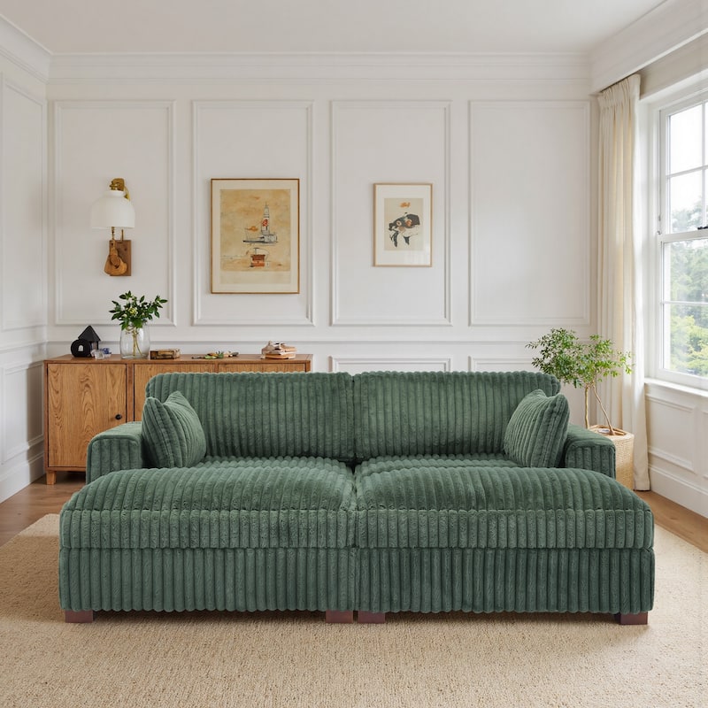 82" W Plush Corduroy Modular Sectional Sofa Chaise Lounge