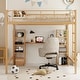 preview thumbnail 1 of 9, Brown Full Loft Bed with Built-in Desk & Shelves, Metal Loft Bed Frame with Guardrails & Integrated Ladder for Kids Teens Adults Brown+Gold - Full