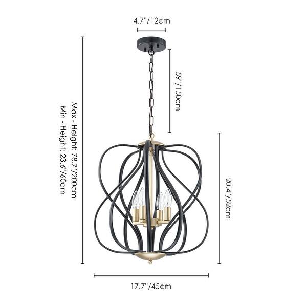 4-Light Mid-Century Modern Black and Gold Linear Geometric Pendant Light - 17.72 in. W x 20.47 in. D x 20.47 in. H